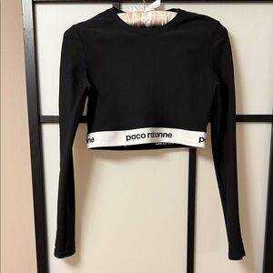 Paco Rabanne Black Logo Band Long Sleeve Crop Top Activewear FR 40 (US M)